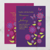 Funky Purple Flowers Wedding Kaart (Voorkant / Achterkant)
