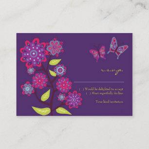 Funky Purple Flowers Wedding RSVP Kaart