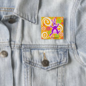 Funky rabbit, vierkante knop button 5,1 cm (In situ)