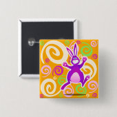Funky rabbit, vierkante knop button 5,1 cm (Voorkant /achterkant)