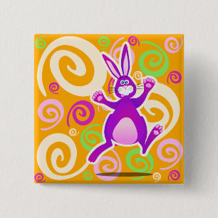 Funky rabbit, vierkante knop button 5,1 cm