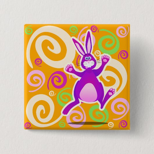 Funky rabbit, vierkante knop button 5,1 cm (Voorkant)