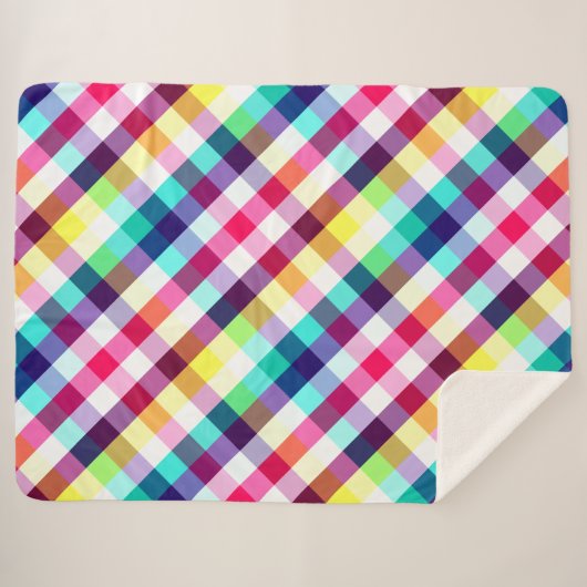Funky Rainbow Plaid Motif Large couverture Sherpa (Devant (Horizontal))