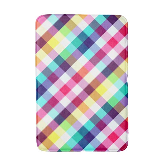 Funky Rainbow Plaid Patroon Medium Bath Mat (Voorkant Verticaal)
