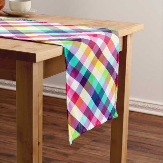 Funky Rainbow Plaid Pattern Grote Tafelloper (Voorbeeld)