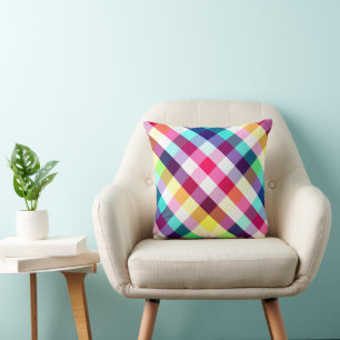 Funky Rainbow Plaid Pattern Sierkussen