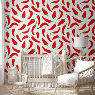 Funky Red Chili Peppers Rood Wit Behang