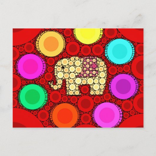 Funky Red Elephant Concentric Circles Mosaic Briefkaart (Voorkant)