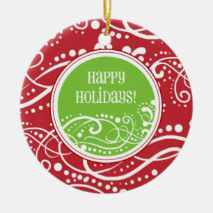 Funky Red- en Green Swirl-kerstversieringen Keramisch Ornament