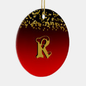 Funky Red Gold Glitter Stylish Monogramed Custom Keramisch Ornament (Rechts)