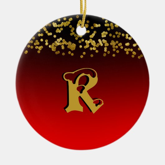 Funky Red Gold Glitter Stylish Monogramed Custom Keramisch Ornament (Voorkant)
