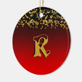 Funky Red Gold Glitter Stylish Monogramed Custom Keramisch Ornament (Links)