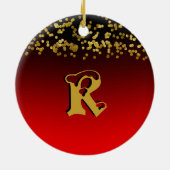 Funky Red Gold Glitter Stylish Monogramed Custom Keramisch Ornament (Achterkant)