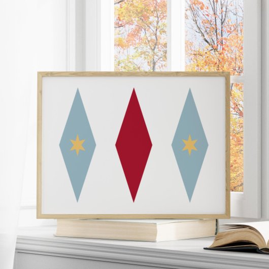 Funky Red Light Blue Yellow Stars Argyle Mid Mod Poster