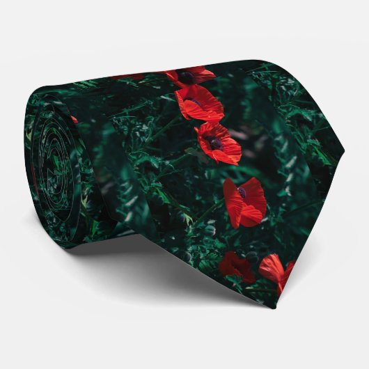 Funky Red Poppy Flower Pattern Stropdas (Opgerold)