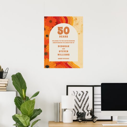 Funky Retro 50e Mariage Anniversaire Affiche de bi (Bureau à domicile)