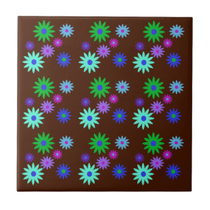 Funky Retro 70s Abstracte Daisy Flowers Print Brow Tegeltje
