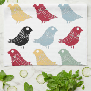 Funky Retro Abstracte vogels midden eeuw Modern Theedoek