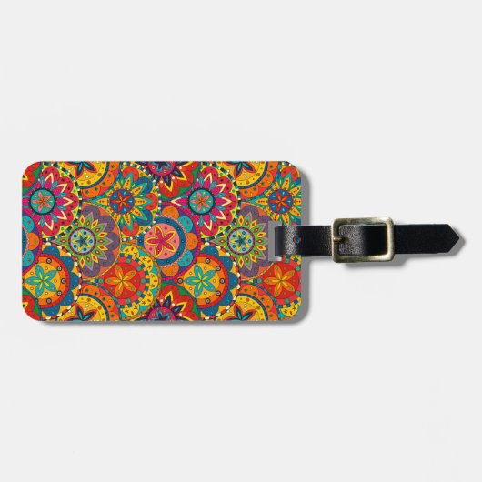 Funky Retro Colorful Mandala Pattern Bagagelabel (Voorkant horizontaal)