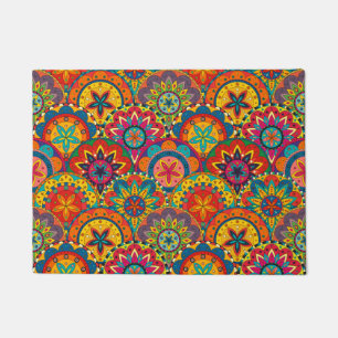 Funky Retro Colorful Mandala Pattern Deurmat
