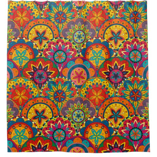 Funky Retro Colorful Mandala Pattern Douchegordijn (Voorkant)