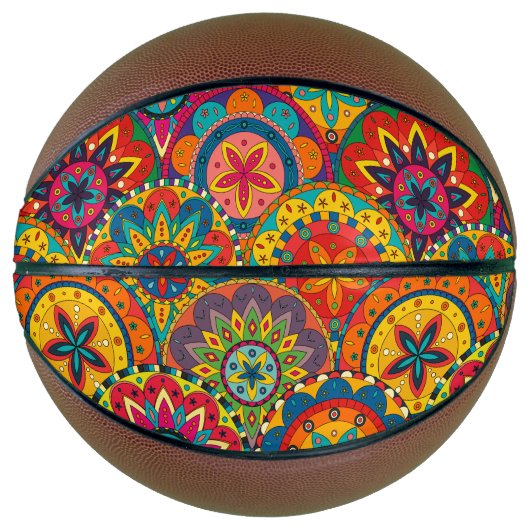 Funky Retro Colorful Mandala Pattern Mini Basketbal (Voorkant)