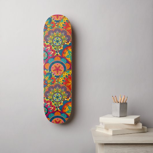 Funky Retro Colorful Mandala Pattern Skateboard (Muurkunst)