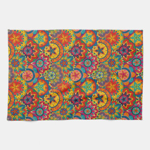 Funky Retro Colorful Mandala Pattern Theedoek