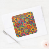 Funky Retro Colorful Mandala Pattern Vierkante Sticker (Envelop)