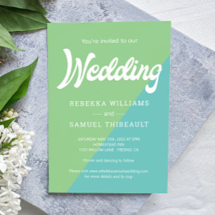 Funky Retro Green Blue Color Block Wedding Kaart