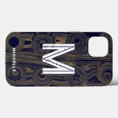 Funky Retro Groovy Navy Blauw Goud Glitter Monogra Case-Mate iPhone Case (Achterkant (horizontaal))