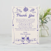 Funky Retro Hand getrokken bruiloft dank u kaart (Staand voorkant)