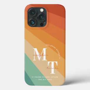 Funky Retro Jaren 70 Gestreept   Monogram  iPhone 13 Pro Hoesje