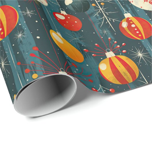 Funky Retro Kerst Hanging Decorations Blauw Cadeaupapier (Rol Hoek)