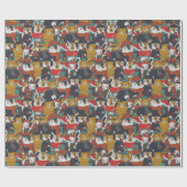 Funky Retro-kerstdieren Cadeaupapier (Vlak)