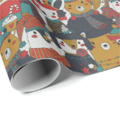 Funky Retro-kerstdieren Cadeaupapier (Rol Hoek)