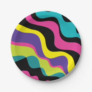 Funky Retro Kleuren Golf Pop Patroon 90's Feest Papieren Bordje