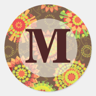 Funky Retro Mod Abstract Patroon Monogram Ronde Sticker