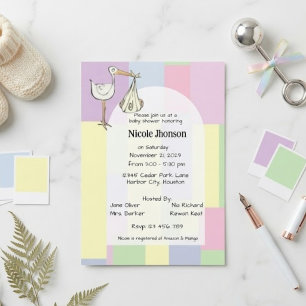 Funky Retro Ooievaar Bezorging Baby Shower Kaart