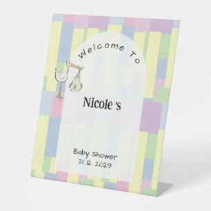 Funky Retro Ooievaar Bezorging Baby Shower Welkom Reclamebord Met Voetstuk