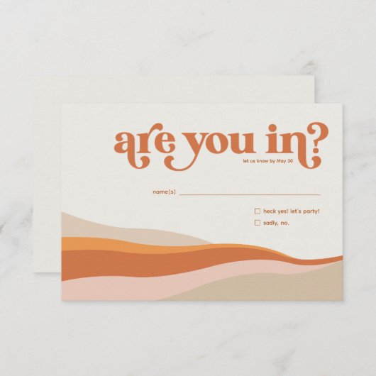 Funky Retro Orange Peach et Gold RSVP Reply Card (Devant / Derrière)