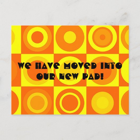 Funky Retro Oranje Yellow Circle Adreswijziging Aankondigingskaart (Voorkant)