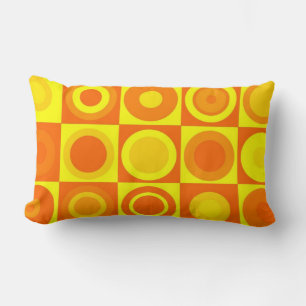 Funky Retro Oranje Yellow Circles Squares Kussen