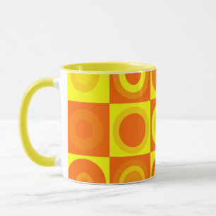 Funky Retro Oranje Yellow Circles Squares Mok
