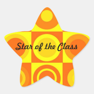 Funky Retro Oranje Yellow Circles Squares Ster Sticker