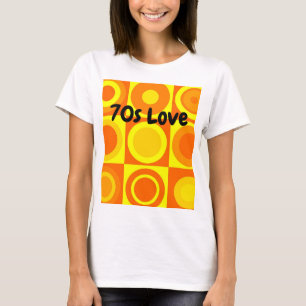 Funky Retro Oranje Yellow Circles Squares T-shirt