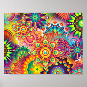 Funky Retro Patroon Abstract Boheems Poster
