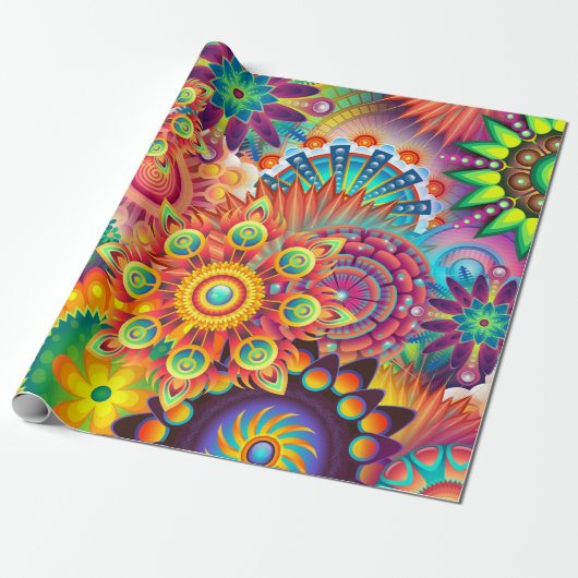 Funky Retro Pattern Abstract Bohemian Cadeaupapier (Uitgerold)
