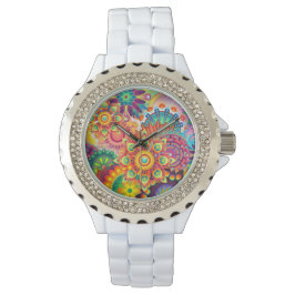Funky Retro Pattern Abstract Bohemian Horloge