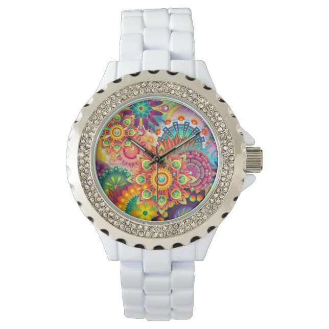 Funky Retro Pattern Abstract Bohemian Horloge (Voorkant)